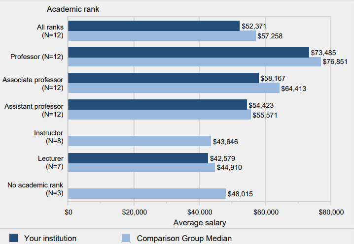Average salaries of full-time instructional non-medical staff equated to 9-months worked, by academic rank:
                Academic year 2014-15